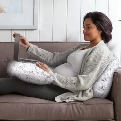 Boppy Body Pillow|Gift For Mom*- Slipcovered Total Body Pregnancy Pillow, Gray Scattered Leaves