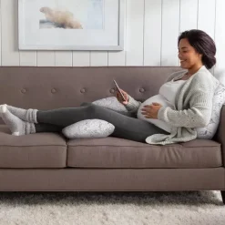 Boppy Body Pillow|Gift For Mom*- Slipcovered Total Body Pregnancy Pillow, Gray Scattered Leaves