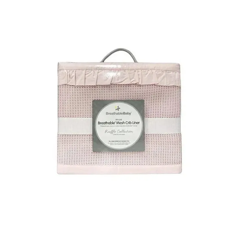 BreathableBaby Crib & Bed Sheets*- Breathable Mesh Crib Liner, Deluxe Ruffle Collection, Blush