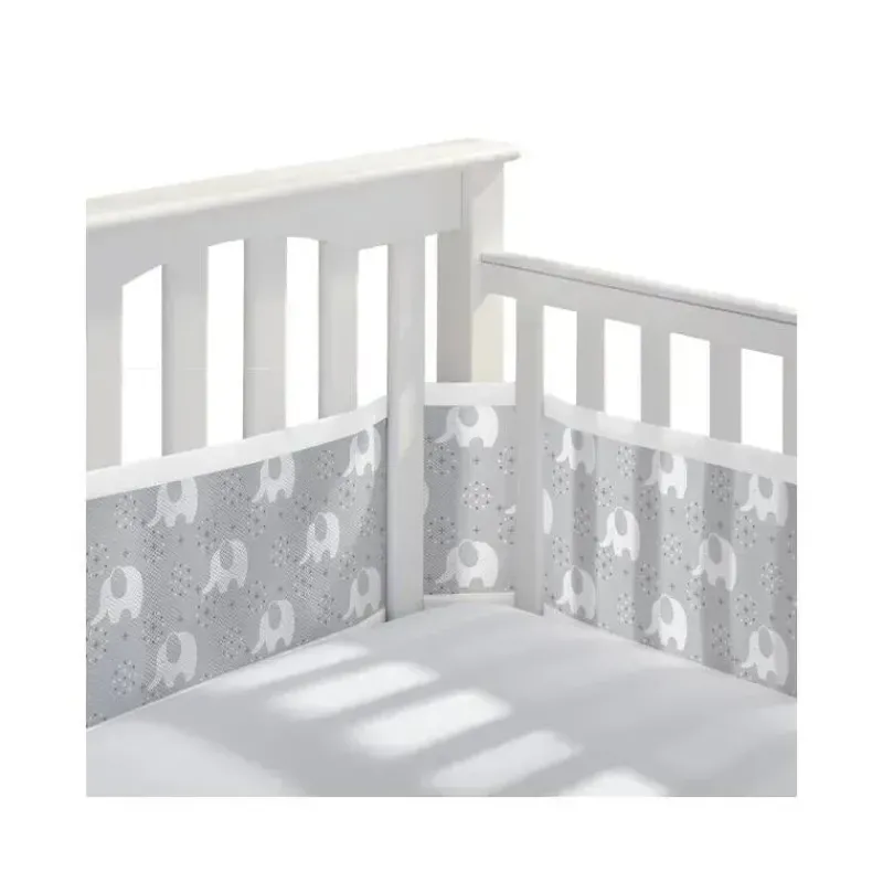 BreathableBaby Bumpers, Liners & Skirts*- Classic Breathable Mesh Crib Liner, Peaceful Elephant Gray