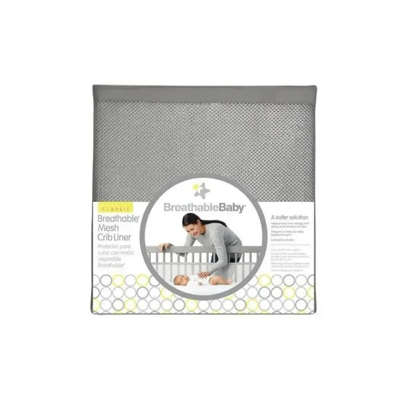 BreathableBaby Bumpers, Liners & Skirts*- Classic Breathable Mesh Crib Liner, Peaceful Elephant Gray