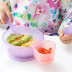 Bumkins Utensils & Accessories|Dishes, Utensils & Food Containers*- Baby Silicone Little Dippers, Attaches to Bowls, Dishes and Plates, 2 Pack, Magenta Jelly