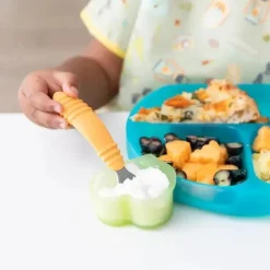 Bumkins Utensils & Accessories|Dishes, Utensils & Food Containers*- Baby Silicone Little Dippers, Attaches to Bowls, Dishes and Plates, 2 Pack, Aqua Jelly