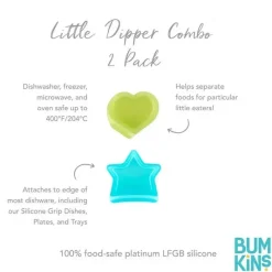Bumkins Utensils & Accessories|Dishes, Utensils & Food Containers*- Baby Silicone Little Dippers, Attaches to Bowls, Dishes and Plates, 2 Pack, Aqua Jelly