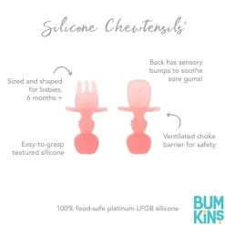 Bumkins Utensils & Accessories|Dishes, Utensils & Food Containers*- Baby Utensils Set, Chewtensils Silicone, Pink Jelly