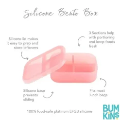 Bumkins Food Jars & Snack Cups|Dishes, Utensils & Food Containers*- Snack/Lunch Bento Box, 3 Compartment Container, Pink Jelly