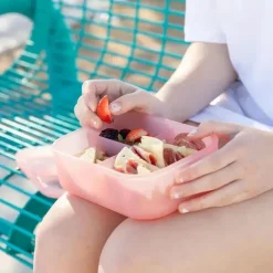 Bumkins Food Jars & Snack Cups|Dishes, Utensils & Food Containers*- Snack/Lunch Bento Box, 3 Compartment Container, Pink Jelly