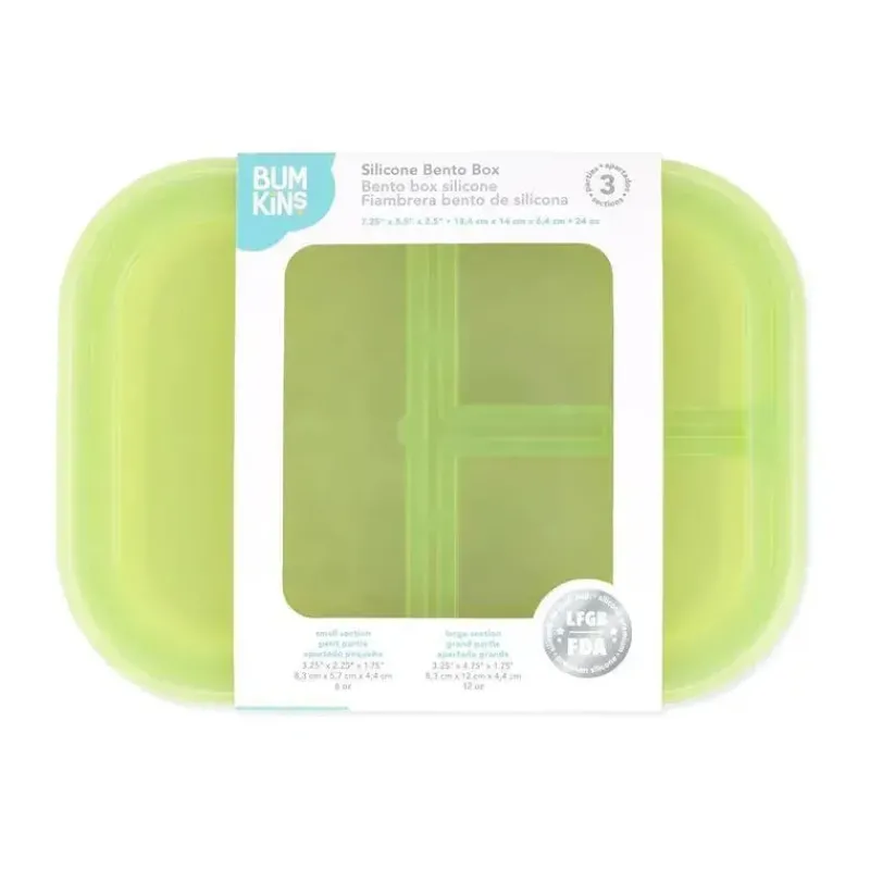 Bumkins Food Jars & Snack Cups|Dishes, Utensils & Food Containers*- Snack/Lunch Bento Box, 3 Compartment Container, Green Jelly