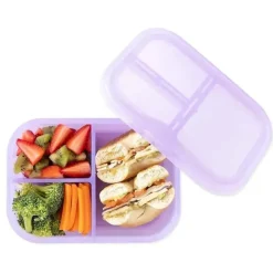 Bumkins Food Jars & Snack Cups|Dishes, Utensils & Food Containers*- Snack/Lunch Bento Box, 3 Compartment Container, Purple Jelly