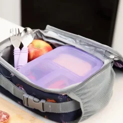 Bumkins Food Jars & Snack Cups|Dishes, Utensils & Food Containers*- Snack/Lunch Bento Box, 3 Compartment Container, Purple Jelly