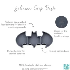 Bumkins Super Heroes|Suction Plates & Bowls*- Dc Comics Silicone Grip Dish, Batman