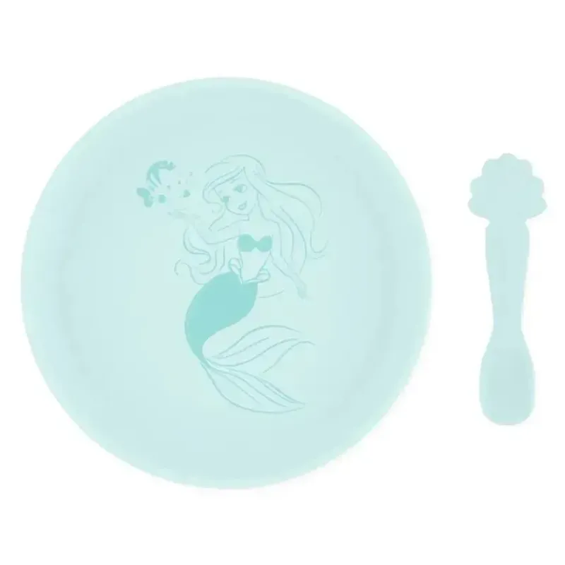 Bumkins Disney Princess|Plates & Bowls*- Disney Baby and Toddler Silicone Plate and Spoon Set, 6 Months Up, Princess Ariel