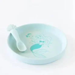 Bumkins Disney Princess|Plates & Bowls*- Disney Baby and Toddler Silicone Plate and Spoon Set, 6 Months Up, Princess Ariel