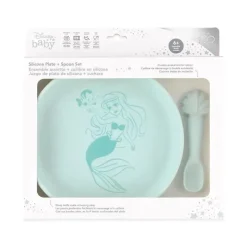 Bumkins Disney Princess|Plates & Bowls*- Disney Baby and Toddler Silicone Plate and Spoon Set, 6 Months Up, Princess Ariel