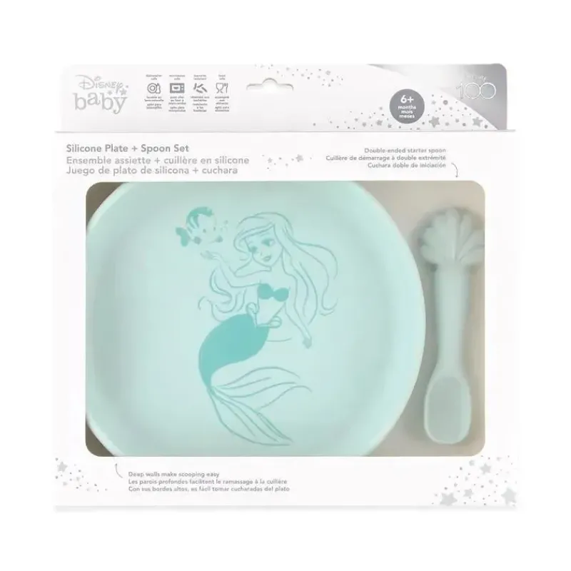 Bumkins Disney Princess|Plates & Bowls*- Disney Baby and Toddler Silicone Plate and Spoon Set, 6 Months Up, Princess Ariel
