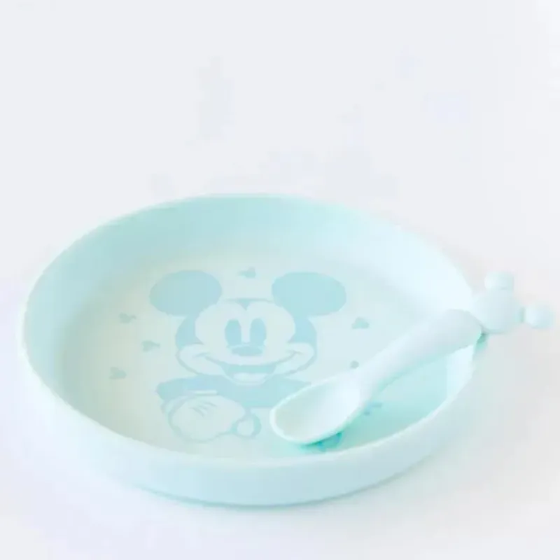 Bumkins Mickey & Minnie|Plates & Bowls*- Disney Baby and Toddler Silicone Plate and Spoon Set, 6 Months Up, Mickey Mouse