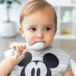 Bumkins Mickey & Minnie|Plates & Bowls*- Disney Baby and Toddler Silicone Plate and Spoon Set, 6 Months Up, Mickey Mouse