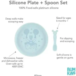 Bumkins Mickey & Minnie|Plates & Bowls*- Disney Baby and Toddler Silicone Plate and Spoon Set, 6 Months Up, Mickey Mouse
