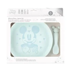 Bumkins Mickey & Minnie|Plates & Bowls*- Disney Baby and Toddler Silicone Plate and Spoon Set, 6 Months Up, Mickey Mouse