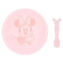 Bumkins Mickey & Minnie|Plates & Bowls*- Disney Baby and Toddler Silicone Plate and Spoon Set, 6 Months Up, Minnie Mouse