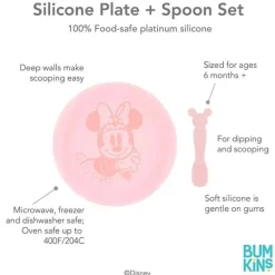 Bumkins Mickey & Minnie|Plates & Bowls*- Disney Baby and Toddler Silicone Plate and Spoon Set, 6 Months Up, Minnie Mouse