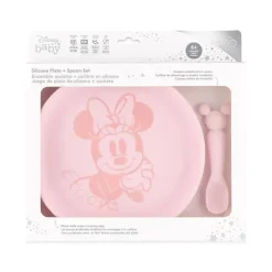Bumkins Mickey & Minnie|Plates & Bowls*- Disney Baby and Toddler Silicone Plate and Spoon Set, 6 Months Up, Minnie Mouse