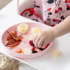 Bumkins Mickey & Minnie|Plates & Bowls*- Disney Baby and Toddler Silicone Plate and Spoon Set, 6 Months Up, Minnie Mouse
