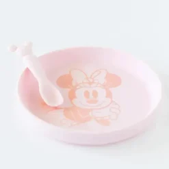 Bumkins Mickey & Minnie|Plates & Bowls*- Disney Baby and Toddler Silicone Plate and Spoon Set, 6 Months Up, Minnie Mouse