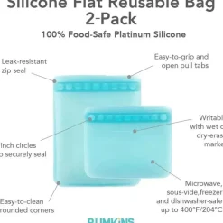 Bumkins Lunch Boxes & Bags|Lunch Box*- 2Pk Silicone Flat Reusable Bag, Blue