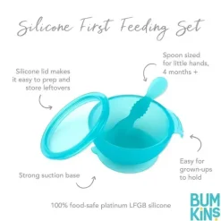 Bumkins Food Jars & Snack Cups|Dishes, Utensils & Food Containers*- Silicone Feeding Set with Suction for Baby and Toddler, Blue Jelly