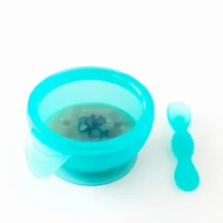Bumkins Food Jars & Snack Cups|Dishes, Utensils & Food Containers*- Silicone Feeding Set with Suction for Baby and Toddler, Blue Jelly