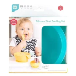 Bumkins Food Jars & Snack Cups|Dishes, Utensils & Food Containers*- Silicone Feeding Set with Suction for Baby and Toddler, Blue Jelly