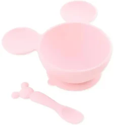 Bumkins Mickey & Minnie|Food Jars & Snack Cups*- Silicone Feeding Set with Suction for Baby and Toddler, Minnie Mouse Light Pink