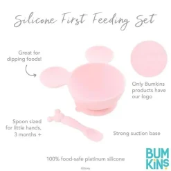 Bumkins Mickey & Minnie|Food Jars & Snack Cups*- Silicone Feeding Set with Suction for Baby and Toddler, Minnie Mouse Light Pink