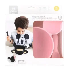 Bumkins Mickey & Minnie|Food Jars & Snack Cups*- Silicone Feeding Set with Suction for Baby and Toddler, Minnie Mouse Light Pink