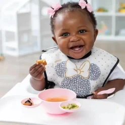 Bumkins Mickey & Minnie|Food Jars & Snack Cups*- Silicone Feeding Set with Suction for Baby and Toddler, Minnie Mouse Light Pink