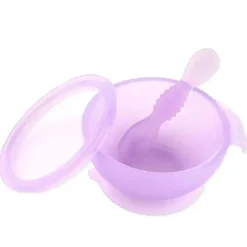Bumkins Food Jars & Snack Cups|Dishes, Utensils & Food Containers*- Silicone Feeding Set with Suction for Baby and Toddler, Purple Jelly