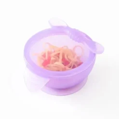 Bumkins Food Jars & Snack Cups|Dishes, Utensils & Food Containers*- Silicone Feeding Set with Suction for Baby and Toddler, Purple Jelly