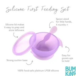 Bumkins Food Jars & Snack Cups|Dishes, Utensils & Food Containers*- Silicone Feeding Set with Suction for Baby and Toddler, Purple Jelly