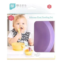 Bumkins Food Jars & Snack Cups|Dishes, Utensils & Food Containers*- Silicone Feeding Set with Suction for Baby and Toddler, Purple Jelly