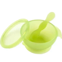 Bumkins Food Jars & Snack Cups|Dishes, Utensils & Food Containers*- Silicone Feeding Set with Suction for Baby and Toddler, Green Jelly