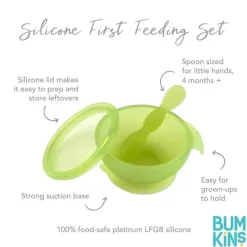 Bumkins Food Jars & Snack Cups|Dishes, Utensils & Food Containers*- Silicone Feeding Set with Suction for Baby and Toddler, Green Jelly