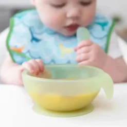 Bumkins Food Jars & Snack Cups|Dishes, Utensils & Food Containers*- Silicone Feeding Set with Suction for Baby and Toddler, Green Jelly