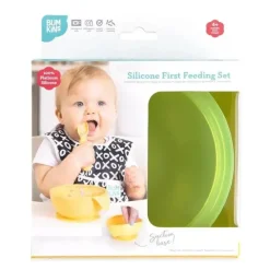 Bumkins Food Jars & Snack Cups|Dishes, Utensils & Food Containers*- Silicone Feeding Set with Suction for Baby and Toddler, Green Jelly