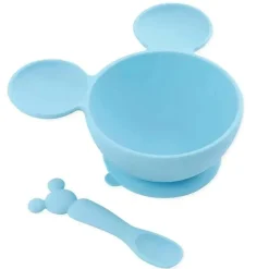 Bumkins Mickey & Minnie|Food Jars & Snack Cups*- Silicone Feeding Set with Suction for Baby and Toddler, Mickey Mouse Light Blue
