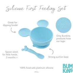 Bumkins Mickey & Minnie|Food Jars & Snack Cups*- Silicone Feeding Set with Suction for Baby and Toddler, Mickey Mouse Light Blue