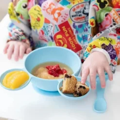 Bumkins Mickey & Minnie|Food Jars & Snack Cups*- Silicone Feeding Set with Suction for Baby and Toddler, Mickey Mouse Light Blue