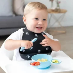 Bumkins Mickey & Minnie|Food Jars & Snack Cups*- Silicone Feeding Set with Suction for Baby and Toddler, Mickey Mouse Light Blue