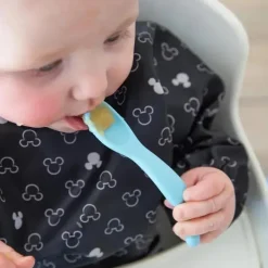 Bumkins Mickey & Minnie|Food Jars & Snack Cups*- Silicone Feeding Set with Suction for Baby and Toddler, Mickey Mouse Light Blue