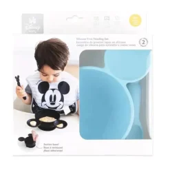 Bumkins Mickey & Minnie|Food Jars & Snack Cups*- Silicone Feeding Set with Suction for Baby and Toddler, Mickey Mouse Light Blue